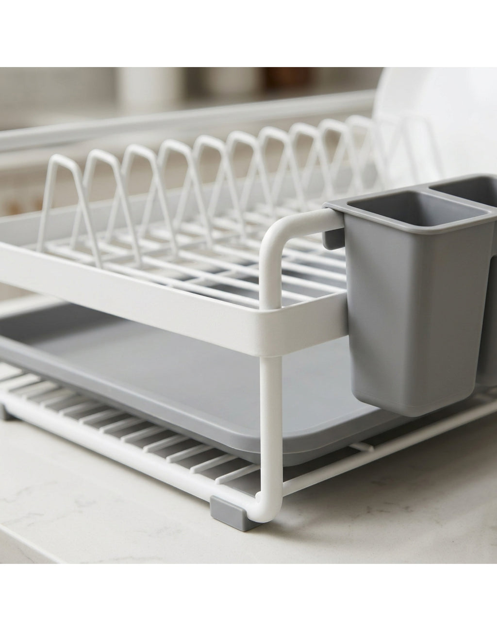 Choen Two-Tier Dish Draining Rack 42 x 30 x 35 cm Matte White - Detail view