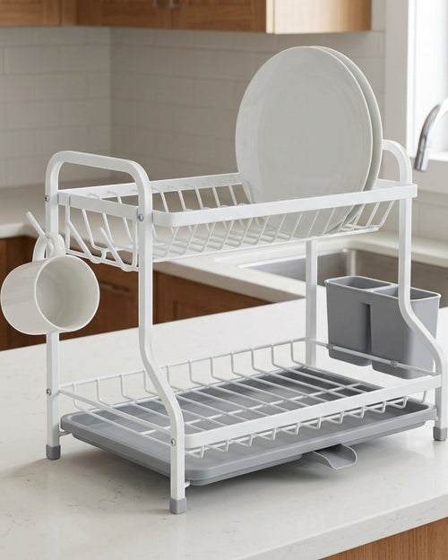 Choen Two-Tier Dish Draining Rack 42 x 30 x 35 cm Matte White - Lifestyle view